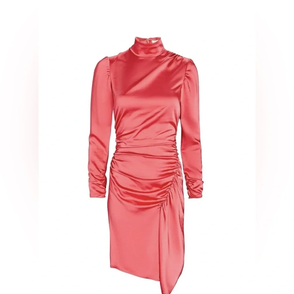 A.L.C. Joss Ruched Satin Dress in Hibiscus - Picture 5 of 10